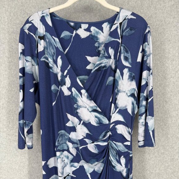 Soft Surroundings Hyannis Faux Wrap Midi Dress Size L Petite Blue Floral Stretch - Picture 2 of 13